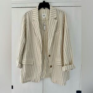 GAP Women's Cream Striped Blazer Linen XL NWT
